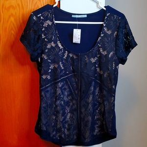 NWT Women's Blue Lace Top - Size M.